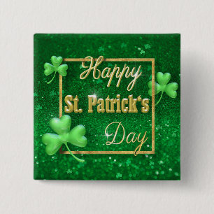 Badge Carré 5 Cm St. Patrick's Day Gold Shamrock