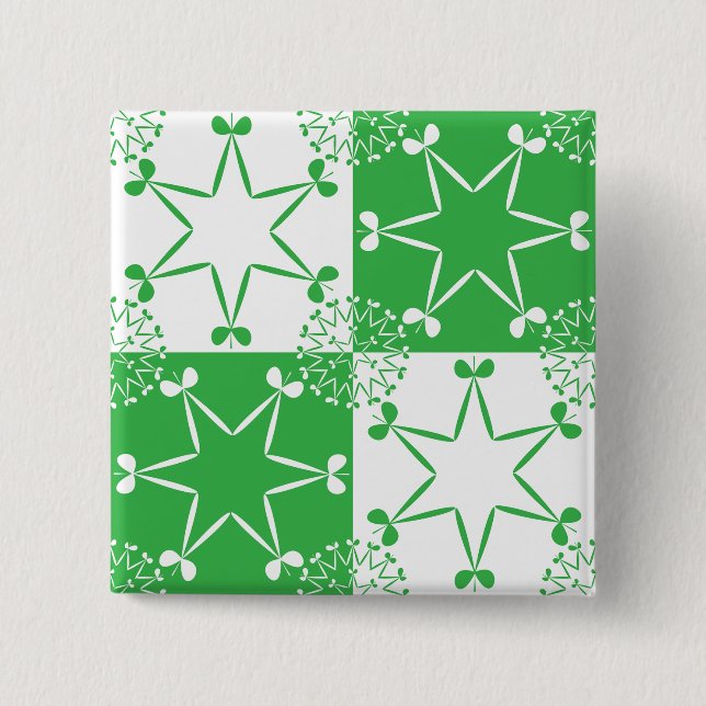 Badge Carré 5 Cm St Patricks Day Green Clover Star Geometric (Devant)