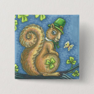 Badge Carré 5 Cm ST. PATRICK'S DAY, LUCKY IRISH SQUIRREL BUTTON Squ