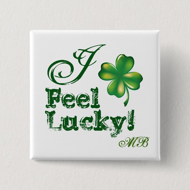 Badge Carré 5 Cm St. Patrick's Day Monogram I Feel Lucky, Shamrock (Devant)
