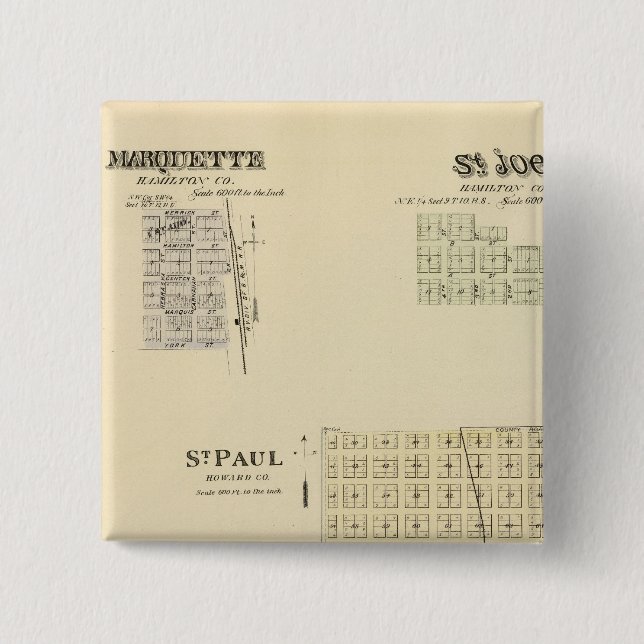 Badge Carré 5 Cm St. Paul, Marquette et St. Joe, Nebraska (Devant)