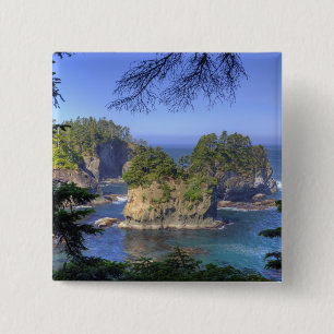 Badge Carré 5 Cm Stacks marins, terres tribales de la nation Makah,