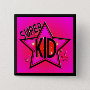 Badge Carré 5 Cm Star Super Kid Pink Sq Button