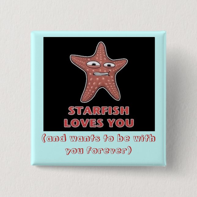 Badge Carré 5 Cm StarfishLovesU, (et veut être avec vous pour (Devant)