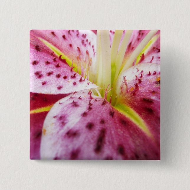 Badge Carré 5 Cm Stargazer Lily brillant Magenta Floral (Devant)