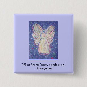 Badge Carré 5 Cm Starry Night Angel, "Quand les coeurs écoutent, le