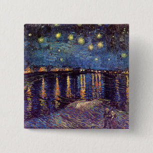 Badge Carré 5 Cm Starry Night Over the Rhone par Vincent van Gogh