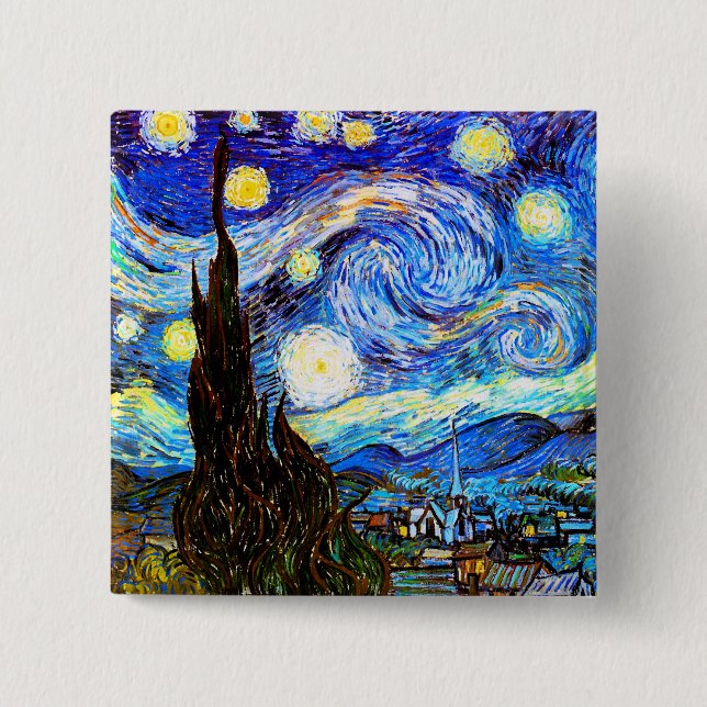 Badge Carré 5 Cm Starry Night Van Gogh Art (Devant)
