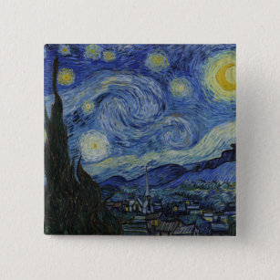 Badge Carré 5 Cm Starry Night Vincent van Gogh Peinture