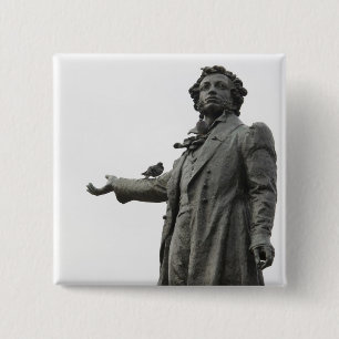 Badge Carré 5 Cm Statue d'Alexandre Pouchkine, Saint-Pétersbourg