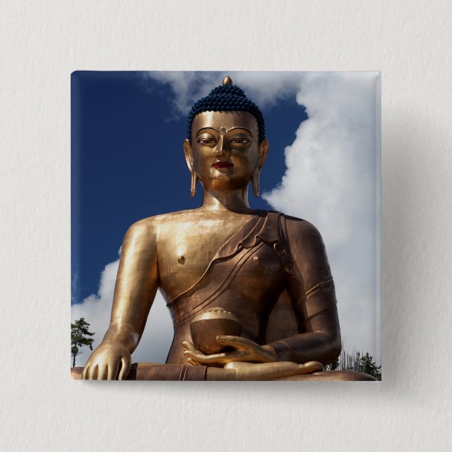 Badge Carré 5 Cm Statue de Bouddha assis (Devant)