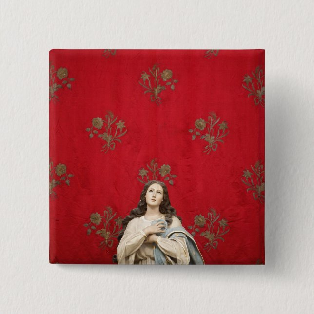Badge Carré 5 Cm Statue de Vierge dans une église de Spaccanapoli, (Devant)