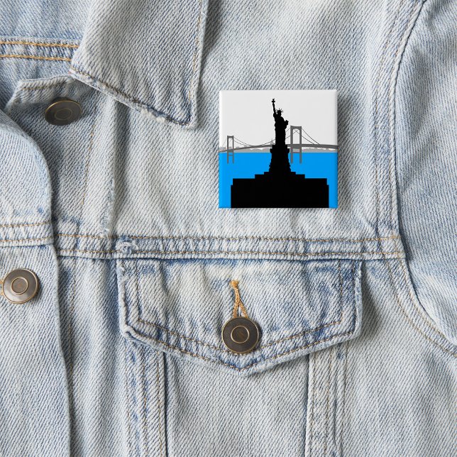 Badge Carré 5 Cm Statue of Liberty Silhouette New York Skyline (Créateur téléchargé)