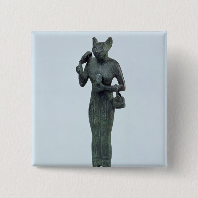 Badge Carré 5 Cm Statuette de la déesse Bastet (Devant)