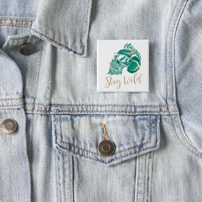 Badge Carré 5 Cm Stay Wild Modern Bearded Skull (Créateur téléchargé)