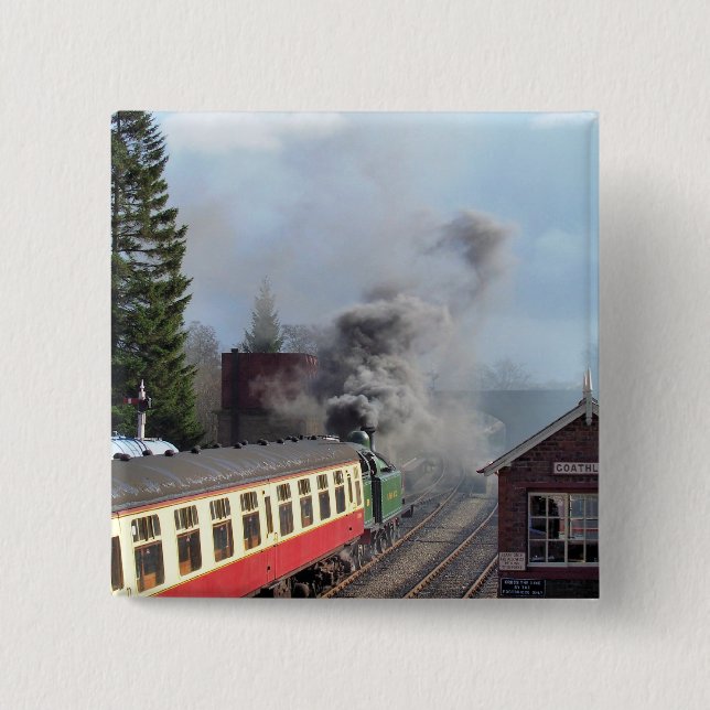 BADGE CARRÉ 5 CM STEAM TRAINS (Devant)