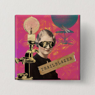Badge Carré 5 Cm Steampunk Femme Trailblazer Pop Art