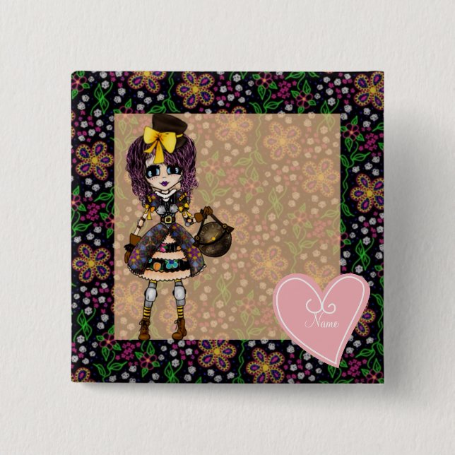 Badge Carré 5 Cm Steampunk Gothic Lolita - cadeaux girly (Devant)