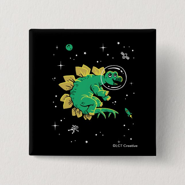 Badge Carré 5 Cm Stegosaurus Dinos Tan Vert Dans L'Espace (Devant)