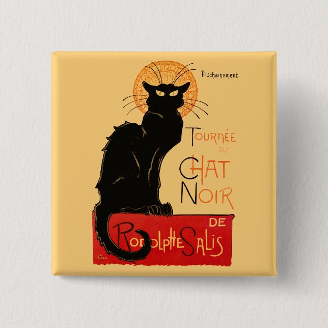 Badge Carré 5 Cm Steinlen Chat Noir Classique Artwork (Devant)