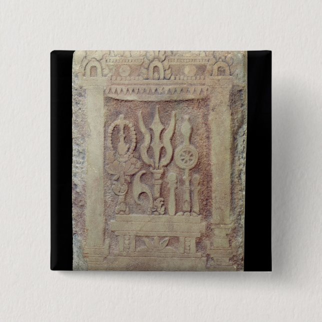 Badge Carré 5 Cm Stele de Brahman dépeignant le Trimurti (Devant)