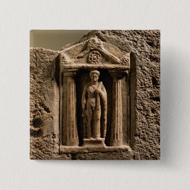 Badge Carré 5 Cm Stele votif de marbre et de grès avec le figu (Devant)