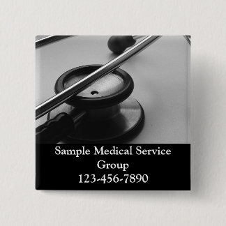 Badge Carré 5 Cm Stéthoscope Médicale, noir et blanc