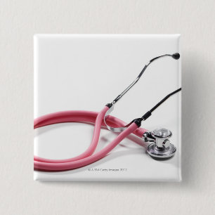 Badge Carré 5 Cm Stethoscope rose