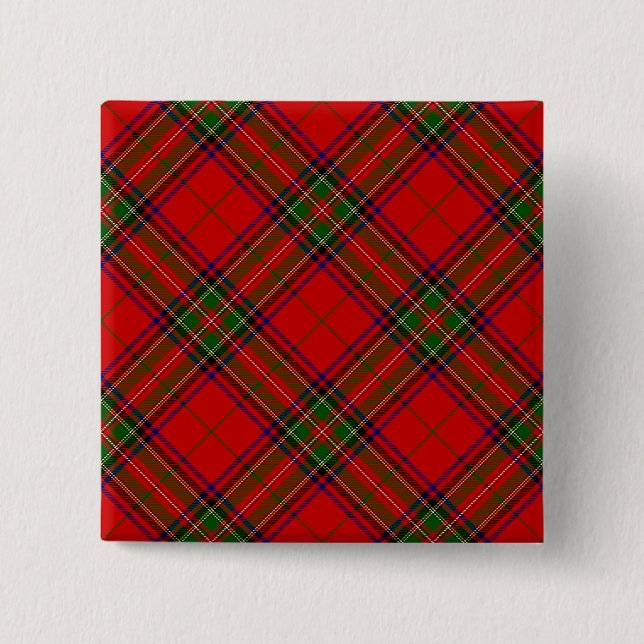 Badge Carré 5 Cm Stewart / Stuart tartan rouge vert plaid (Devant)