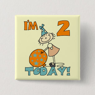 Badge Carré 5 Cm Stick Girl I'm 2 Today Tshirts et cadeaux