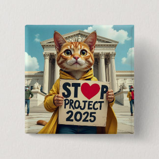 Badge Carré 5 Cm Stop Project 2025 Cat politique
