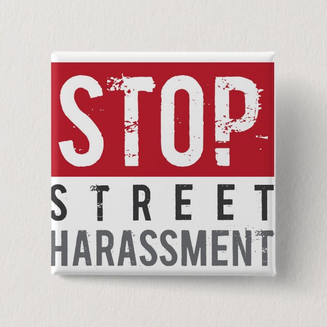 Badge Carré 5 Cm StopStreetHarassmentButton (Devant)