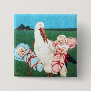 Badge Carré 5 Cm STORE BABY SHOWER JUMEAU, Rose, Bleu Turquoise
