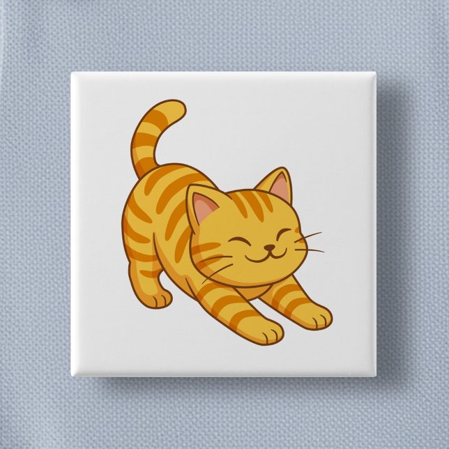 Badge Carré 5 Cm Stretching Orange Tabby Cat (Créateur téléchargé)