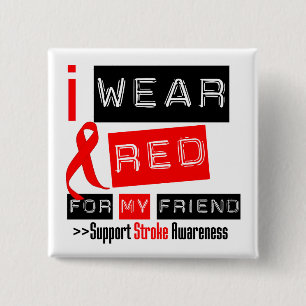 Badge Carré 5 Cm Stroke Awareness Je Porte Du Ruban Rouge Pour Mon