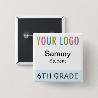 Badge Carré 5 Cm Student Nametag Button with School Logo Light Blue