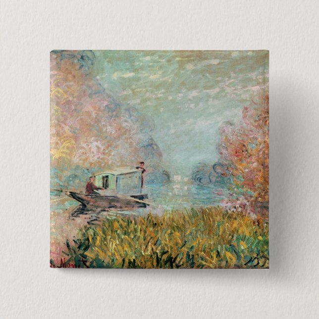 Badge Carré 5 Cm Studio de bateau de Claude Monet | sur la Seine (Devant)