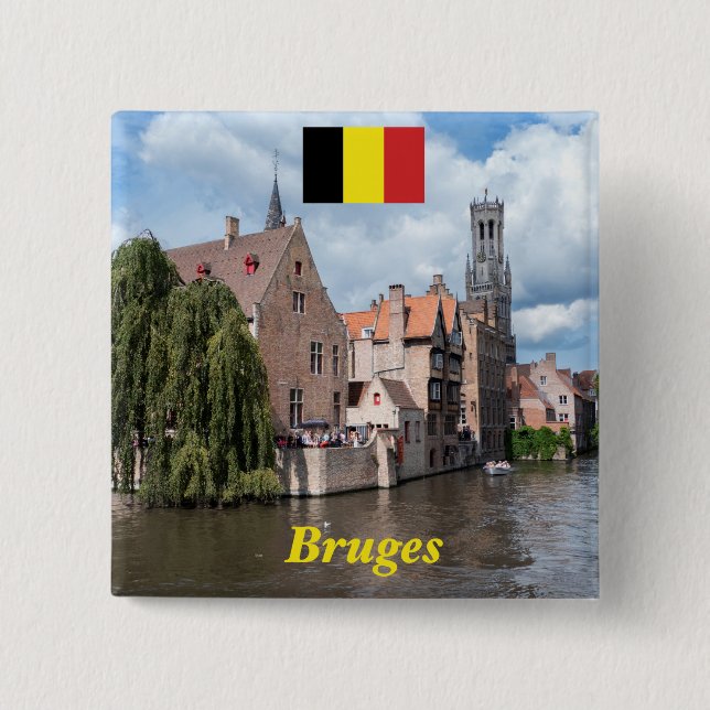 Badge Carré 5 Cm Stunning ! Bruges (Devant)