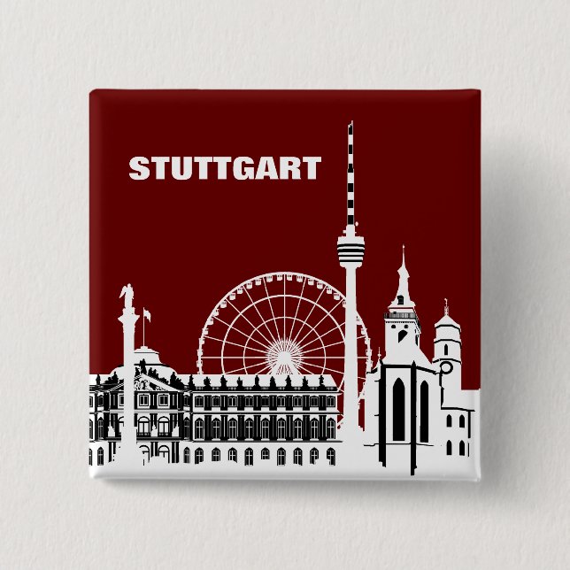 Badge Carré 5 Cm Stuttgar Stadt Skyline - Button / Feker / Pin (Devant)