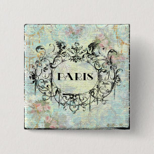 Badge Carré 5 Cm Style Antique Français Rococo Design & Roses Rose