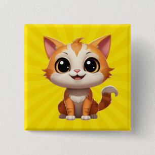 Badge Carré 5 Cm Style de dessin animé de chat orange mignon - 8973