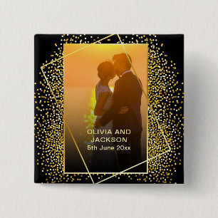 Badge Carré 5 Cm Stylish Happy Valentine Gold Parties scintillant p