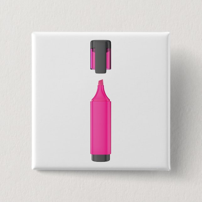 Badge Carré 5 Cm Stylo fluorescent rose ouvert (Devant)