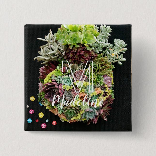 Badge Carré 5 Cm Succulents décoratifs (Devant)
