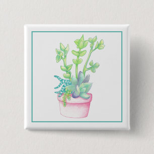 Badge Carré 5 Cm Succulents mignons en pointillés