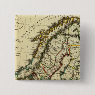 Badge Carré 5 Cm Suède, Danemark, Norvège, avec des frontières d