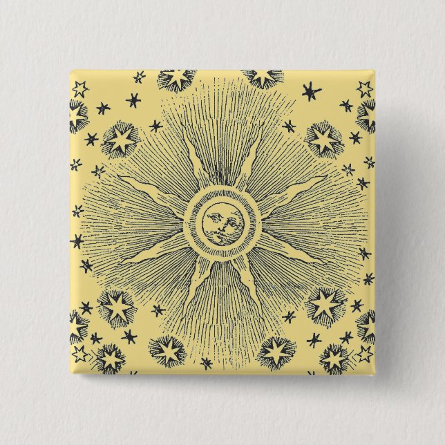 Badge Carré 5 Cm Sun Stars Antique Nuit Ciel Médiéval Zodiac (Devant)