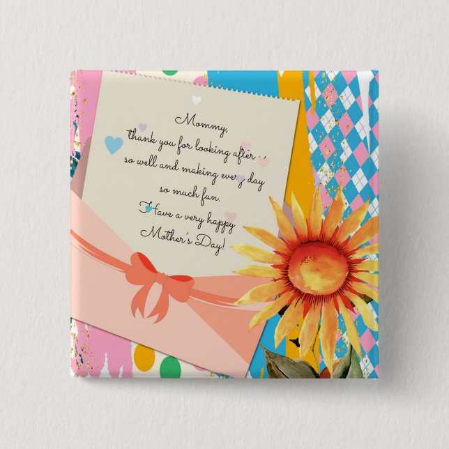 Badge Carré 5 Cm Sunflower Floral Letter Envelope Mother's Day (Devant)