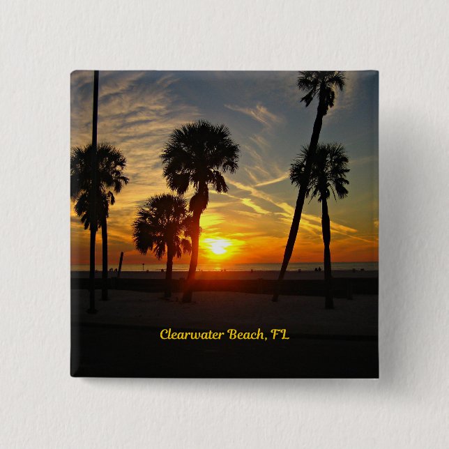 Badge Carré 5 Cm Sunset de Clearwater Beach (Devant)