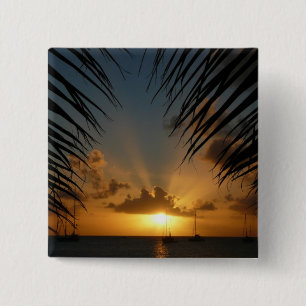 Badge Carré 5 Cm Sunset Through Palm Fronds